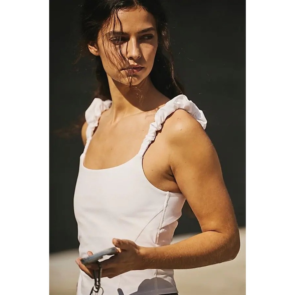 FP Movement Free People White Scrunchie Strap Tank Top XL Cutout Back Bra